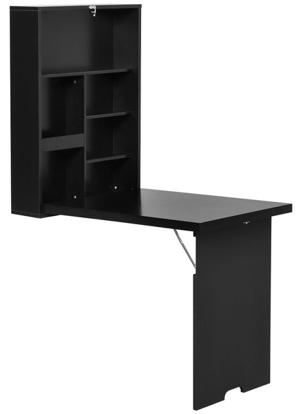 HOMCOM Skládací nástěnný stůl s tabulí - Skládací stůl pro kancelář, černý, 60 x 94,5 x 147 cm | Aosom