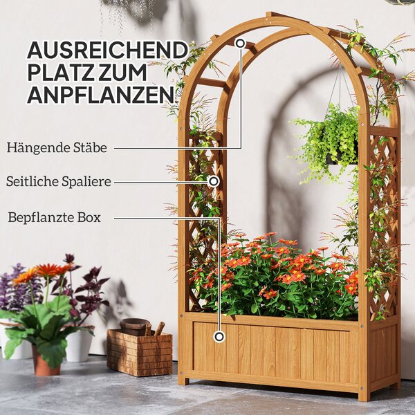 Zahradní vyvýšený záhon s treláží a obloukovou střechou, dřevěný kryt vyvýšeného záhonu 83x36x145cm pro zahradní balkon a terasu, květinový box pro po