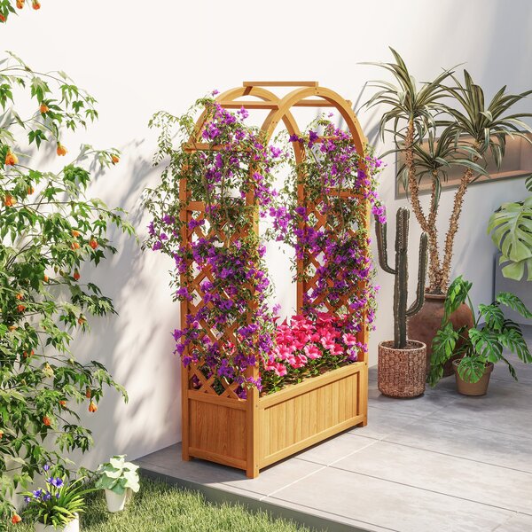 Zahradní vyvýšený záhon s treláží a obloukovou střechou, dřevěný kryt vyvýšeného záhonu 83x36x145cm pro zahradní balkon a terasu, květinový box pro po