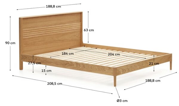 Dvoulůžková postel z dubového dřeva s roštem v přírodní barvě 180x200 cm Lenon – Kave Home