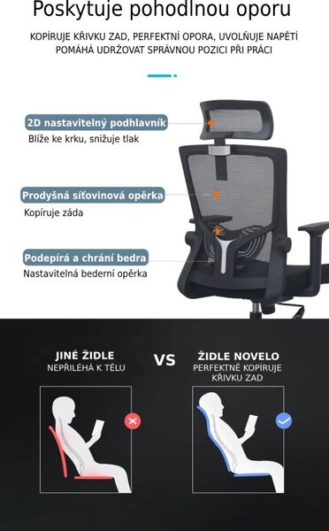 Kancelářská ergonomická židle Neoseat NOVELO — síť / látka, černá, nosnost 150 kg