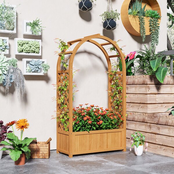 Zahradní vyvýšený záhon s treláží a obloukovou střechou, dřevěný kryt vyvýšeného záhonu 83x36x145cm pro zahradní balkon a terasu, květinový box pro po