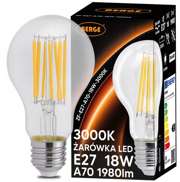 LED žárovka s vkláknem E27 - 18W - teplá bílá BERGE