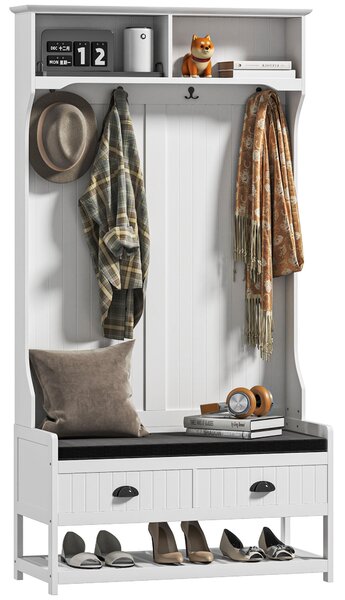HOMCOM 2-in-1 Stojan na kabáty, Clothes Rack se 4 háčky, Skříňka s botníkem a policemi, Stojan na kabáty s protišmykovou ochrany, do předsíně, chodby