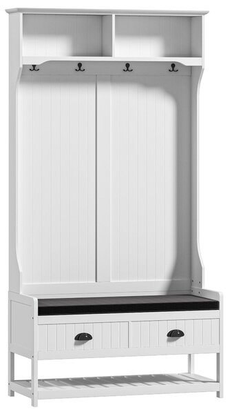 HOMCOM 2-in-1 Stojan na kabáty, Clothes Rack se 4 háčky, Skříňka s botníkem a policemi, Stojan na kabáty s protišmykovou ochrany, do předsíně, chodby