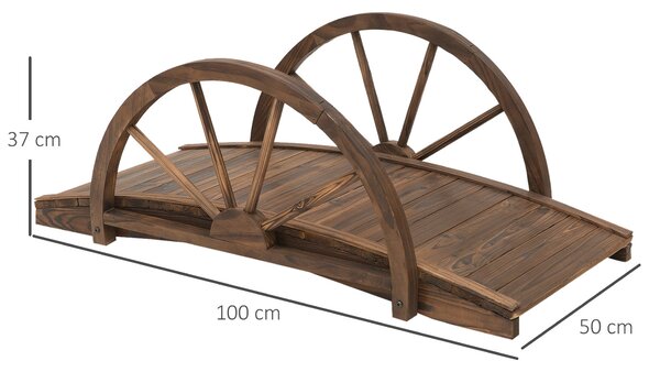 Dřevěný zahradní most Outsunny s designem kol, most přes rybník do 150 kg nosnosti, dekorativní most, zahradní park dvůr 100 x 50 x 37 cm Uhlově šedá