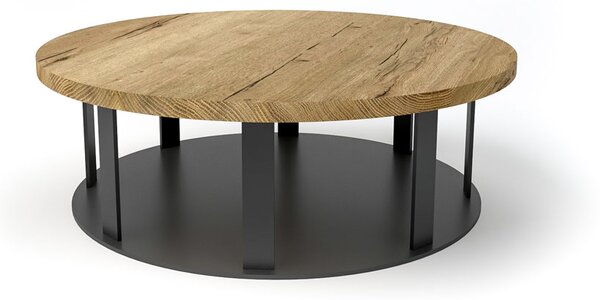 Dubový konferenční stolek Low Cage z masivu Rozměr: 900 x 900 x 300, Barva oceli: Matná černá, Barva dřeva: Přírodní dub