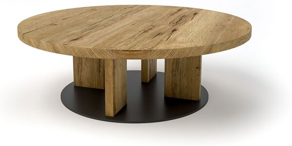 Dubový konferenční stolek Steel Fold z masivu Rozměr: 900 x 900 x 300, Barva oceli: Matná černá, Barva dřeva: Přírodní dub