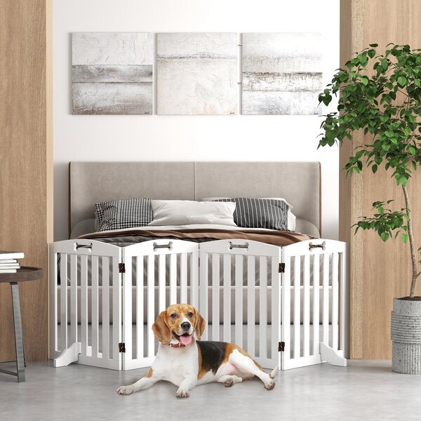 PawHut Psí Zábrana, 4-panelová, 207,5 x 61 cm Skládací Ochrana Dveří s 2 Podporujících Nohám, Samostatná Psí Zábrana, Schodišťová Brána pro Střední Ps