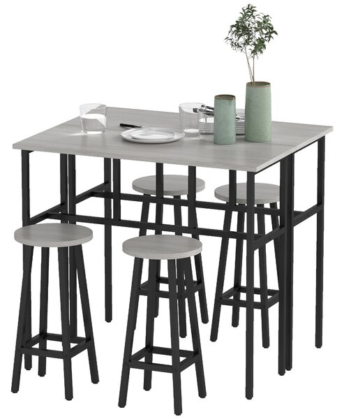 HOMCOM 6-dílná jídelní souprava - 2 bistro stoly s 4 barovými židlemi, set barového stolu v industriálním designu do obývacího pokoje a jídelny, dřevo