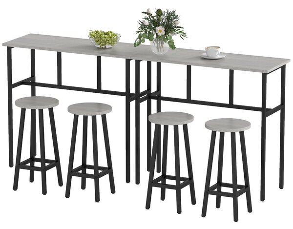 HOMCOM 6-dílná jídelní souprava - 2 bistro stoly s 4 barovými židlemi, set barového stolu v industriálním designu do obývacího pokoje a jídelny, dřevo