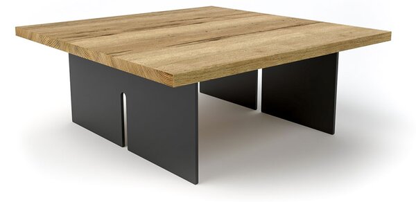 Dubový konferenční stolek Plate z masivu Rozměr: 700 x 700 x 300, Barva oceli: Matná antracit, Barva dřeva: Kouřová šedá