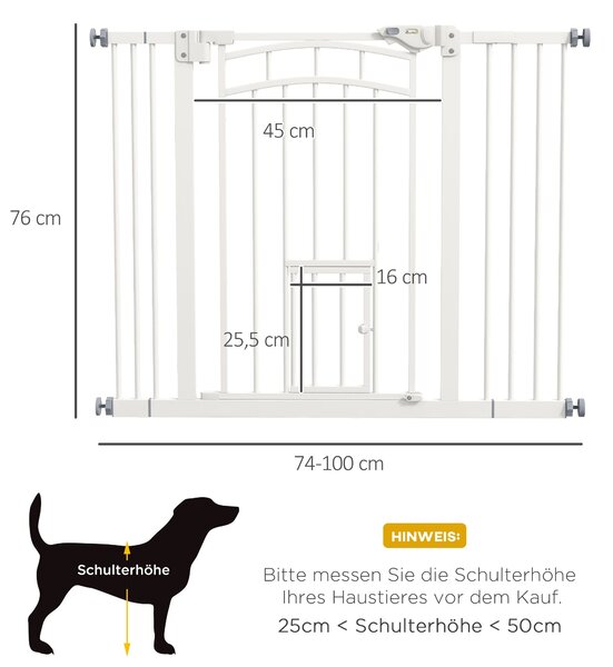 PawHut Psí Schodišťová Brána, Psí Zábrana s Automatickými Dveřmi, 74-100 cm | Aosom