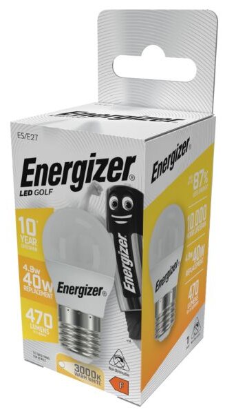 Malá LED žárovka E27 4,9W 470lm G45 teplá, ekv. 40W, Energizer