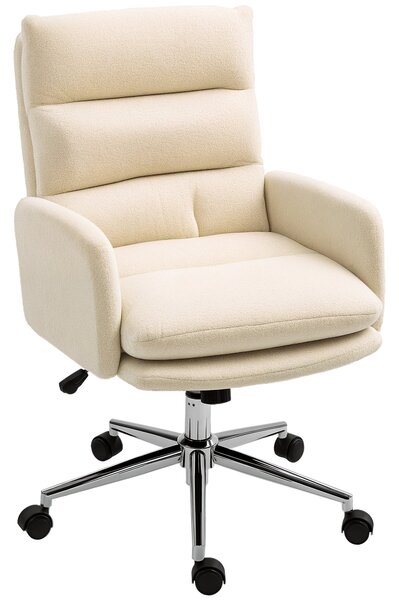 HOMCOM Ergonomická kancelářská židle s opěrkou na ruce, design z umělé ovčí vlny, výškově nastavitelná otočná židle s funkcí náklonu, polstrovaná kanc