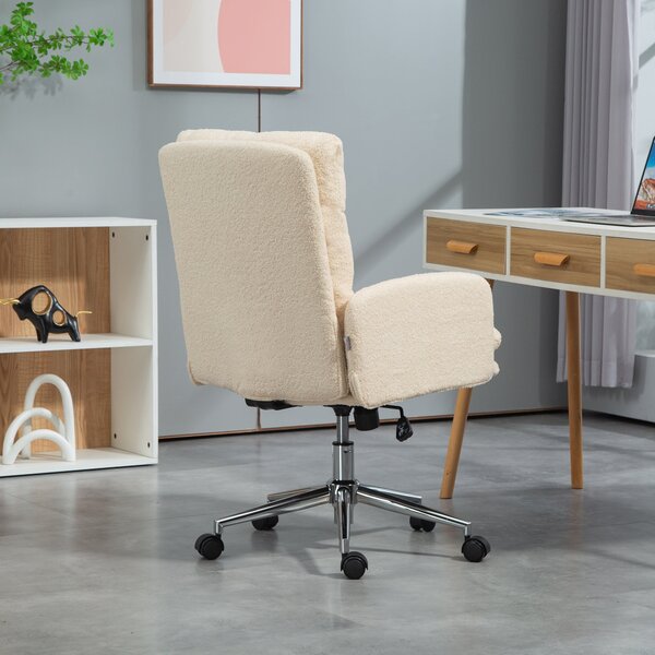 HOMCOM Ergonomická kancelářská židle s opěrkou na ruce, design z umělé ovčí vlny, výškově nastavitelná otočná židle s funkcí náklonu, polstrovaná kanc