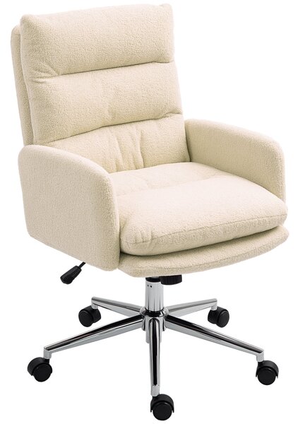HOMCOM Ergonomická kancelářská židle s opěrkou na ruce, design z umělé ovčí vlny, výškově nastavitelná otočná židle s funkcí náklonu, polstrovaná kanc