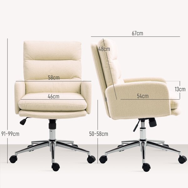 HOMCOM Ergonomická kancelářská židle s opěrkou na ruce, design z umělé ovčí vlny, výškově nastavitelná otočná židle s funkcí náklonu, polstrovaná kanc