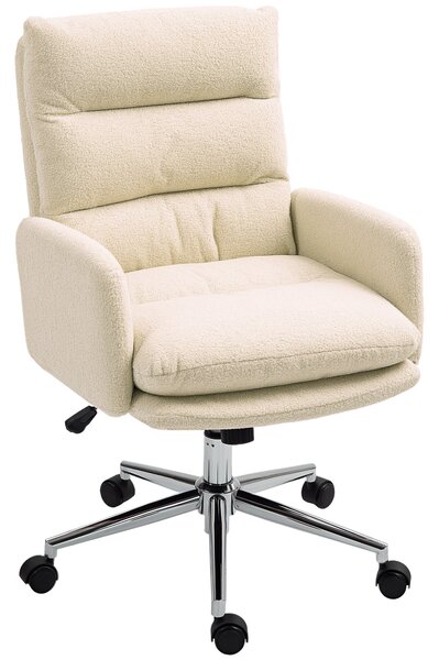 HOMCOM Ergonomická kancelářská židle s opěrkou na ruce, design z umělé ovčí vlny, výškově nastavitelná otočná židle s funkcí náklonu, polstrovaná kanc