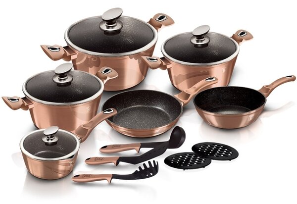 Sada nádobí s mramorovým povrchem 15 ks Rosegold Metallic Line