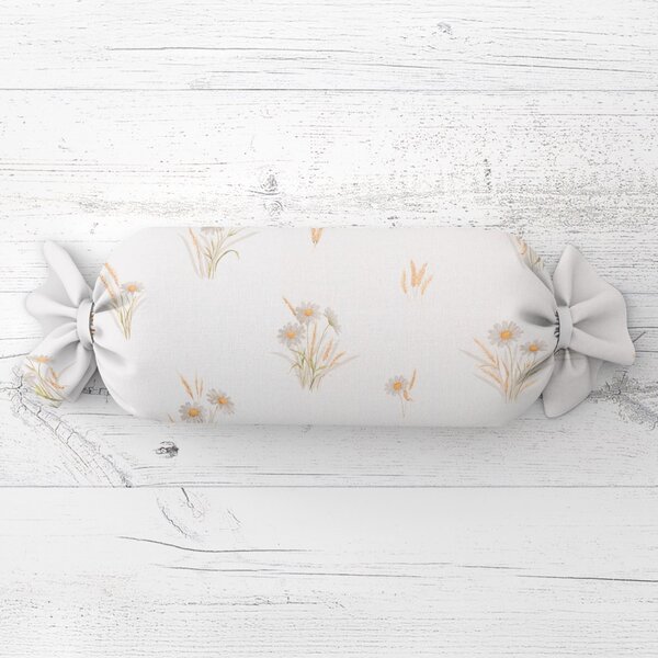 Biante Polštář válec bonbon Sandra SA-783 Kopretiny na bílém 15x40 cm