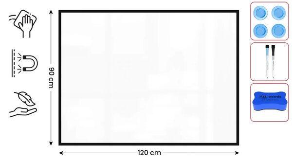 Magnetická suchostěrná tabule bílá 120 × 90 cm – černý dřevěný rám, TM129BK