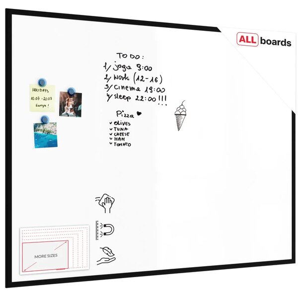 Magnetická suchostěrná tabule bílá 120 × 90 cm – černý dřevěný rám, TM129BK