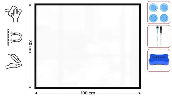 Magnetická suchostěrná tabule bílá 100 × 80 cm – černý dřevěný rám, TM108BK