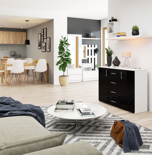 Ak furniture Komoda Torvi K 110 cm bílá/černá lesklá