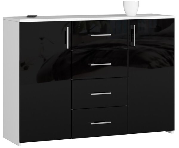 Ak furniture Komoda Torvi K 110 cm bílá/černá lesklá