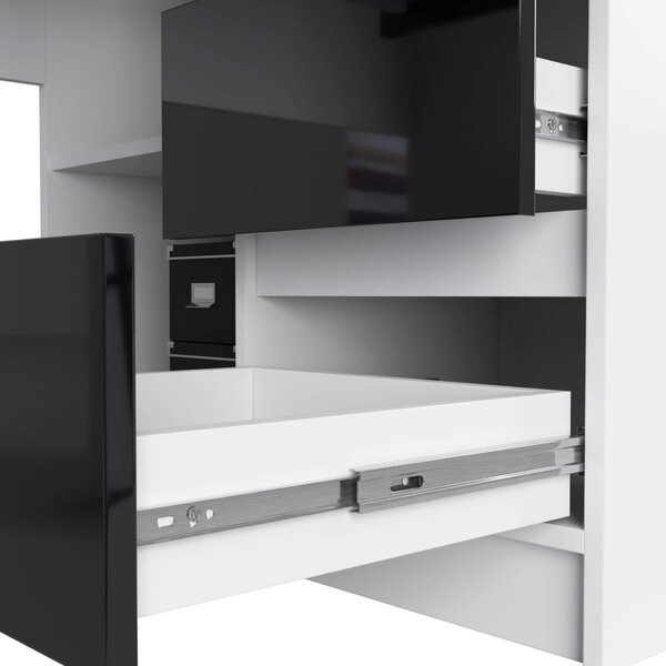 Ak furniture Rohový psací stůl B20 155 cm bílý/černý lesk pravý