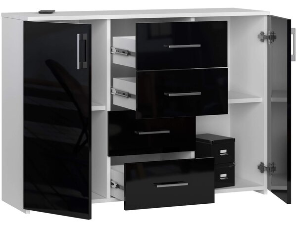 Ak furniture Komoda Torvi K 110 cm bílá/černá lesklá