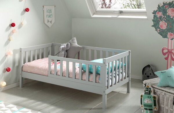Šedá borovicová dětská postýlka Vipack Toddler 70 x 140 cm