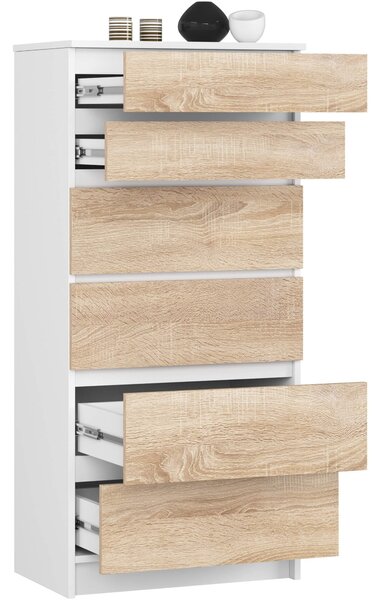 Ak furniture Komoda Kuba 60 cm - 6 šuplíků bílá/sonoma