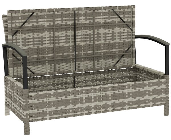 Outsunny dvoumístná zahradní úložná lavice s polstrem a úchyty — 125 l venkovní box, poly ratan, tmavě šedá (123 x 70 x 82 cm) | Aosom