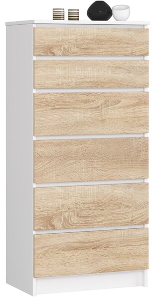 Ak furniture Komoda Kuba 60 cm - 6 šuplíků bílá/sonoma
