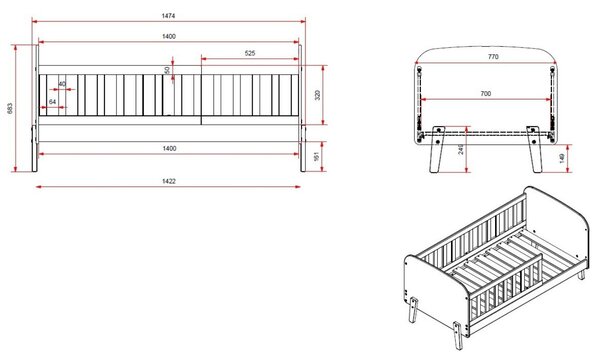 Bílá borovicová dětská postýlka Vipack Toddler 140 x 70 cm