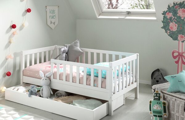 Bílá borovicová zásuvka k posteli Vipack Toddler 138 x 73 cm