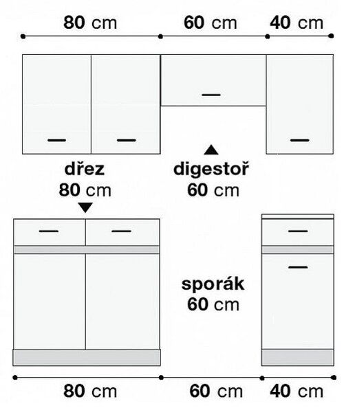 Kuchyň JUNONA 180, modul 2, bílá/bílý lesk