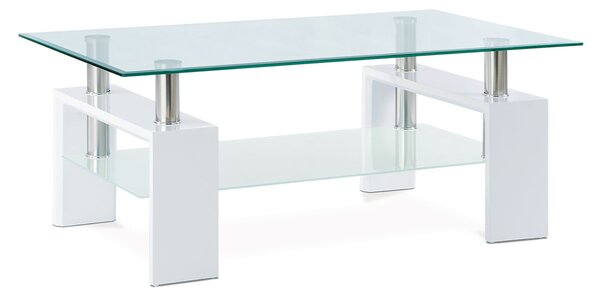 Konferenční stolek AF-1024 WT bílý lesk, sklo čiré a mléčné