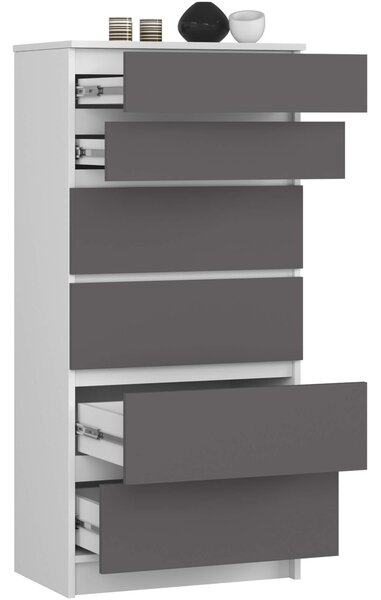 Ak furniture Komoda Kuba 60 cm - 6 šuplíků I bílá/grafitová