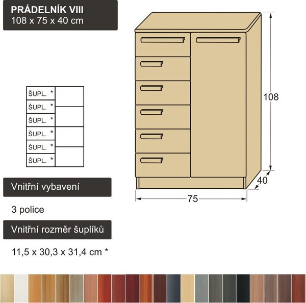 Kombinovaný prádelník z masivu PRÁDELNÍK VIII (prádelník se zásuvkami a dvířky)