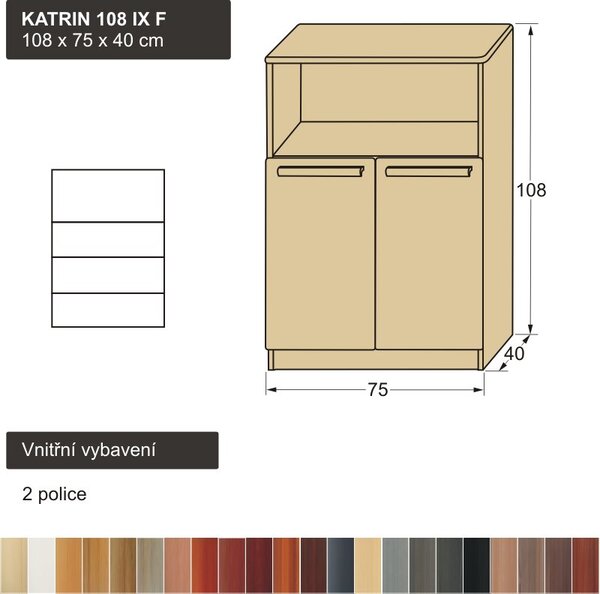 Dřevěný dvířkový prádelník z masivu KATRIN 108 IX F (vysoká komoda s knihovnou masiv )