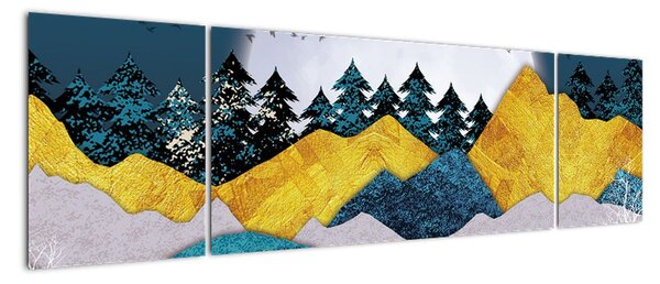 Abstraktní obraz krajiny s měsícem (170x50cm)