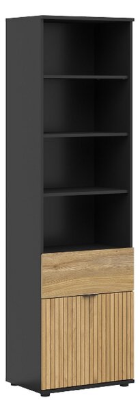 LUEN regál REG1D1S/57, černá/dub tegola/dub mauvella