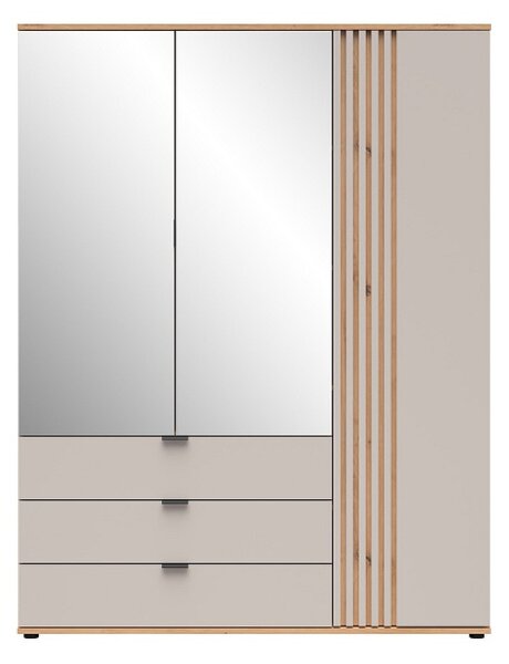 BREVAS široká šatní skříň se zrcadlem SZF1D2M3S, dub artisan/kašmír