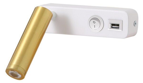 Immax GOAL USB + VYPÍNAČ designové nástěnné LED svítidlo 3W,WHITE+GOLD