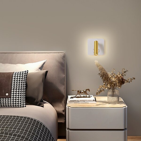 Immax GOAL 2 Vypínače, designové nástěnné LED svítidlo 7W, BÍLÉ+ZLATÉ