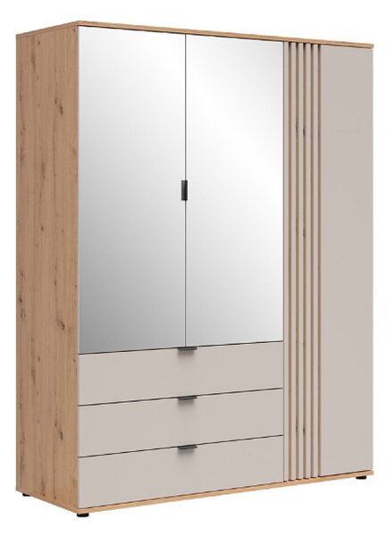 BREVAS široká šatní skříň se zrcadlem SZF1D2M3S, dub artisan/kašmír