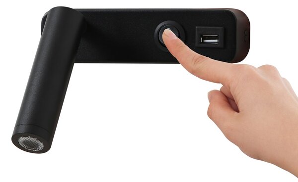 Immax GOAL USB+VYPÍNAČ designové nástěnné LED svítidlo 3W, BLACK